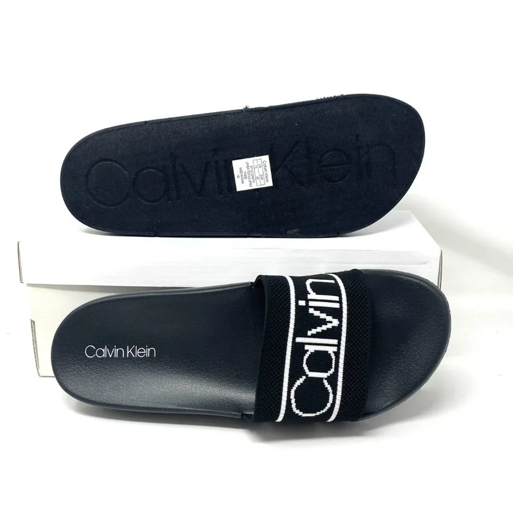 Calvin Klein Mens Sandal Slides CK Avyn Black Multi Texture Water Resistant Logo - Picture 3 of 8
